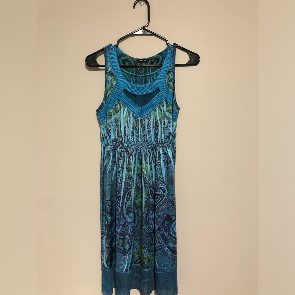Blue Patterned Sleeveless Dress